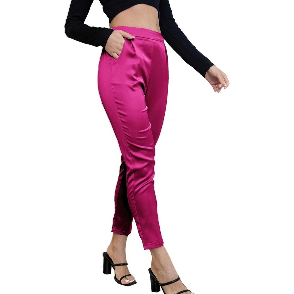 NWT Women's Silky Satin Dressy Casual Elastic Waist Pants - Pink - Size 2XL